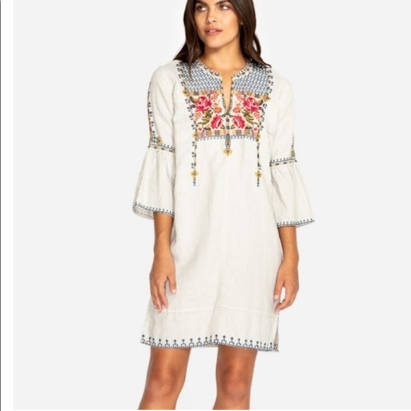 Johnny Was Dresses & Skirts - Johnny Was Axton Tunic Bell Sleeve Mini Dress 100% Linen Floral Embroidered S